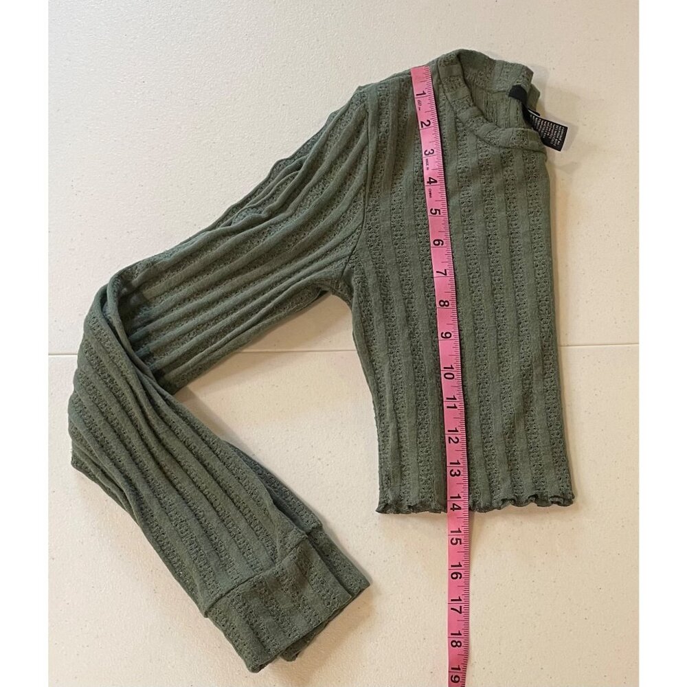 Vtg Y2K Forever21 Long Sleeve Pointelle Crop Top Size S Lettuce Hem Indie Grunge - Picture 6 of 11